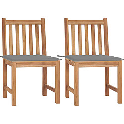 vidaXL Chaises de jardin lot de 2 avec coussins Bois de teck massif