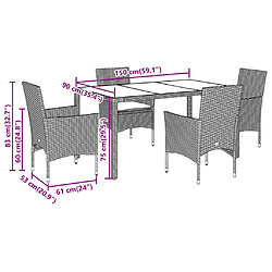 vidaXL Ensemble à manger de jardin et coussins 5 pcs noir rotin acacia pas cher