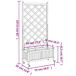 vidaXL Jardinière avec treillis et roues gris bois massif de sapin pas cher