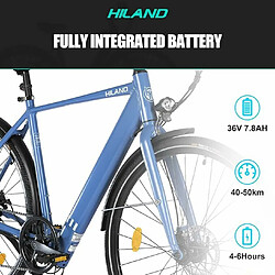 Acheter HILAND - Vélo électrique 250 W, moteur BAFANG conforme aux normes européennes, tout-terrain, 28 pouces, avec boîte de vitesses Shimano à 7 rapports, batterie 36 V intégrée, couleur : Bleu