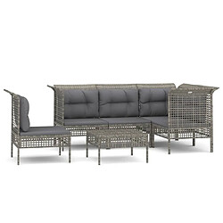 Maison Chic Salon de jardin 6 pcs + coussins - Mobilier/Meubles de jardin - Table et chaises d'extérieur Gris Résine tressée -MN19950