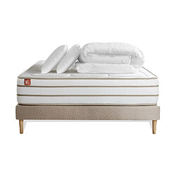 Marmottes & Co Pack prêt à dormir matelas LE DOUILLET 160x200cm Mémoire de forme BioVisco + sommier kit Beige