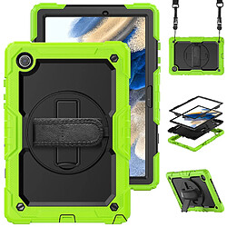 Coque en silicone avec béquille pivotante et bandoulière Noir/jaune-vert pour votre Samsung Galaxy Tab A8 10.5 (2021) Wi-Fi SM-X200/LTE SM-X205