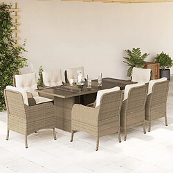 Maison Chic Ensemble à manger d'extérieur 9 pcs avec coussins,Salon de jardin,Mobilier de jardin beige Poly rotin -GKD164186