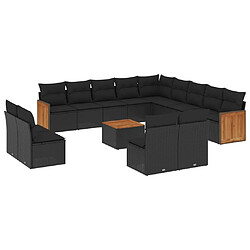 vidaXL Salon de jardin avec coussins 14 pcs noir résine tressée