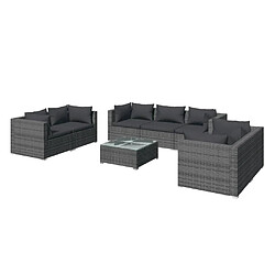 vidaXL Salon de jardin 8 pcs avec coussins Résine tressée Gris