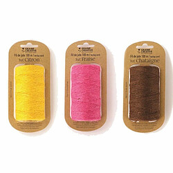 Graines Creatives 3 bobines de fil de jute 100 m x 2 mm - jaune-rose-marron