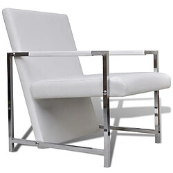 Helloshop26 Fauteuil chaise siège lounge design club sofa salon avec pieds chromés synthétique blanc 1102047/3 