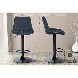 Decoshop26 Tabouret de bar x1 réglable en hauteur pivotant à 360° assise en tissu gris foncé couture verticale pied métal noir 10_0005438