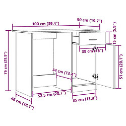 vidaXL Bureau chêne artisanal 100x50x76 cm bois d'ingénierie pas cher