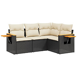 Maison Chic Salon de jardin 4 pcs avec coussins | Ensemble de Table et chaises | Mobilier d'Extérieur noir résine tressée -GKD61664