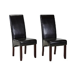 Vente-Unique Lot de 2 chaises ROVIGO - Simili marron brillant - Pieds bois foncé 