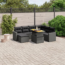 vidaXL Salon de jardin 8 pcs avec coussins noir résine tressée