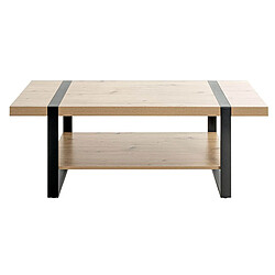 Pegane Table basse, table de salon en bois coloris chêne et métal noir -longueur 120 x profondeur 60 x hauteur 45 cm