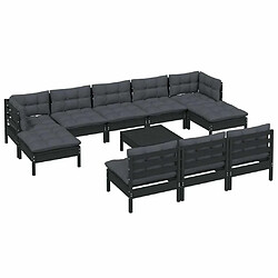 Avis Maison Chic Salon de jardin 11pcs + coussins - Mobilier/Meubles de jardin - Table et chaises d'extérieur Noir Bois de pin -MN38006