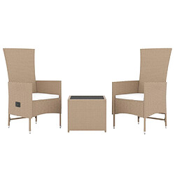 Avis Maison Chic Ensemble de Salon de jardin 3 pcs - Table et chaises d'extérieur - Mobilier/Meubles de jardin Moderne beige poly rotin et acier -MN96775