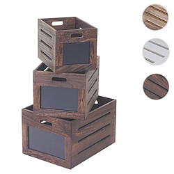 Mendler 3x boîte en bois Troyes, box de conservation avec tableau, style shabby ~ vintage marron