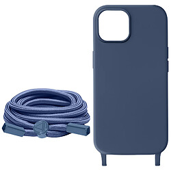 Avizar Coque Cordon pour iPhone 15 Plus Lanière Tour du Cou 80cm série Corda Bleu Nuit