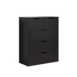 TRENDTEAM Commode BASIX - 5 tiroirs - Noir Mat - L80 x P40 x H101 cm