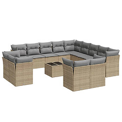 vidaXL Salon de jardin avec coussins 14 pcs beige résine tressée