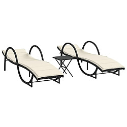 vidaXL Chaises longues lot de 2 avec table noir résine tressée