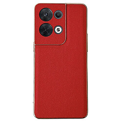 Coque en TPU + cuir véritable électroplaqué, anti-choc, anti-chute pour votre Oppo Reno8 5G/Reno8 5G (Global Version)/4G - rouge