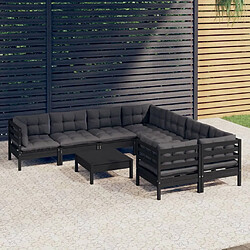 Maison Chic Salon de jardin 9 pcs + coussins - Mobilier/Meubles de jardin - Table et chaises d'extérieur Noir Bois de pin -MN37711