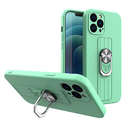 Ozzzo ring coque etui en silicone avec prise pour les doigts et support pour iphone 12 pro max menthe