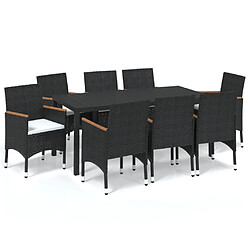 vidaXL Ensemble à manger de jardin coussins 9pcs Résine tressée Noir