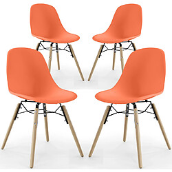 ICONIK INTERIOR Chaise de Salle à Manger - Design Scandinave - Pieds en Bois - Lot de 4 - Skögur Orange