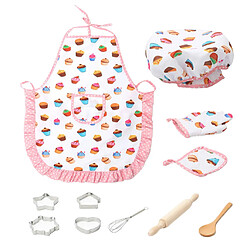 Avis Rôle De Chef D'enfant Faire Semblant De Jouer Jouet Chapeau Tablier Pot Pad Ensembles De Motif De Gâteau 11PCS