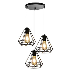 Stoex Ø200Mm Lustre Diamant Rétro Industriel Suspension Luminaire Vintage Plafonnier Hauteur Réglable 3 Supports de Lampe Suspension Noir