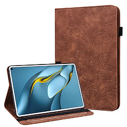 Etui en PU motif fleur couleur unie avec support marron pour votre Huawei MatePad Pro 10.8 (2021)