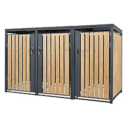 ML-Design Box pour 3 Poubelles, 240L, 200x80x116,3 cm, en Acier, Anthracite/Aspect Mélèze, Résistant aux Intempéries, Habillage de Poubelle avec Couvercle Rabattable/3 Portes, Conteneur Abri Hangar