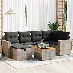 vidaXL Salon de jardin avec coussins 7 pcs gris résine tressée