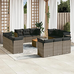 Maison Chic Salon de jardin avec coussins 13 pcs, Ensemble Tables et chaises de jardin, gris résine tressée -GKD335414