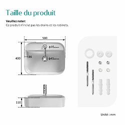 EMKE Vasque à Poser en céramique, Lavabo rectangulaire en céramique Arc, blanc brillant - 50 x 40 x 11 cm pas cher