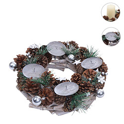 Mendler Couronne de l'Avent HWC-M15, Arrangement de l'Avent Couronne de table Décoration de table de Noël, bois MVG argent Ø 32cm ~ sans bougies