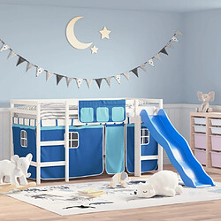 Avis Vidaxl Lit mezzanine enfants et rideaux bleu 90x190cm bois pin massif