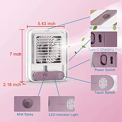 Avis Petit Ventilateur de Bureau Personnel avec Brumisateur, veilleuse LED, Ventilateur de Brumisation d'eau Électrique, Ventilateur Portable Rechargeable USB Violet