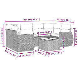 Acheter vidaXL Salon de jardin avec coussins 7 pcs gris résine tressée