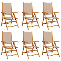 vidaXL Chaises inclinables de jardin lot de 6 taupe tissu bois massif