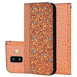 Wewoo Etui à rabat horizontal en cuir texturé avec texture paillettée et crocodile pour Galaxy J6 +, avec fentes pour cartes et support (Orange)