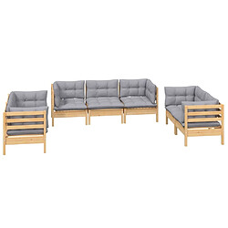 Avis Maison Chic Salon de jardin 7 pcs + coussins - Mobilier/Meubles de jardin - Table et chaises d'extérieur gris Bois de pin massif -MN61484