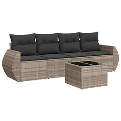 vidaXL Salon de jardin 5 pcs avec coussins gris clair résine tressée