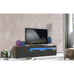 Alter Meuble TV de salon, Made in Italy, Meuble TV avec 2 portes, cm 150x40h37, couleur érable et gris ardoise, avec lumière LED bleue