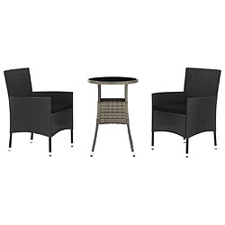 Maison Chic Ensemble de bistro 3 pcs coussins,Table + chaises + coussins de jardin noir poly rotin -GKD114201