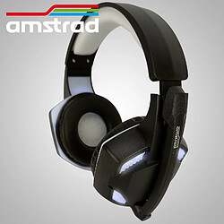 Casque Pro Gamer Amstrad Basic AMS H555 blanc avec Rétroéclairage LED - 40mm Power Bass avec micro intégré, réglage volume