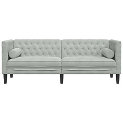 Avis vidaXL Canapé Chesterfield avec traversins 3 places gris clair velours