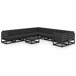 Maison Chic Salon de jardin 11pcs + coussins - Mobilier/Meubles de jardin - Table et chaises d'extérieur Noir Bois de pin massif -MN14022